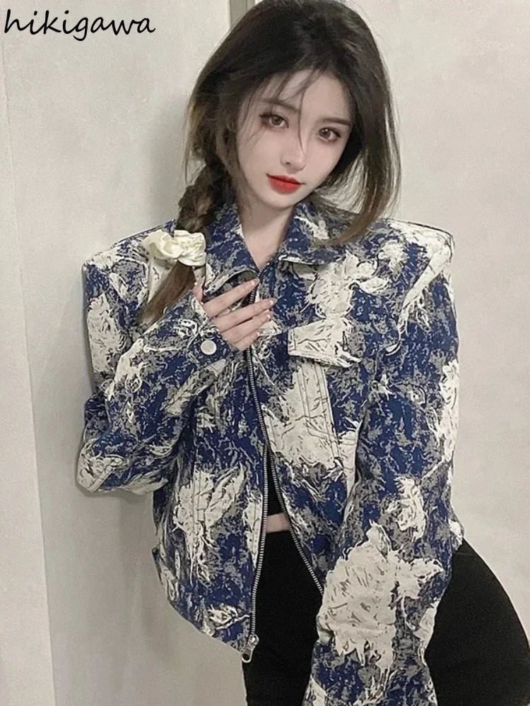 女性用絞り染めジャケット,ストリートウェア,ヴィンテージ,折り返し襟,長袖,カジュアルコート,韓国ファッション,y2k,2022