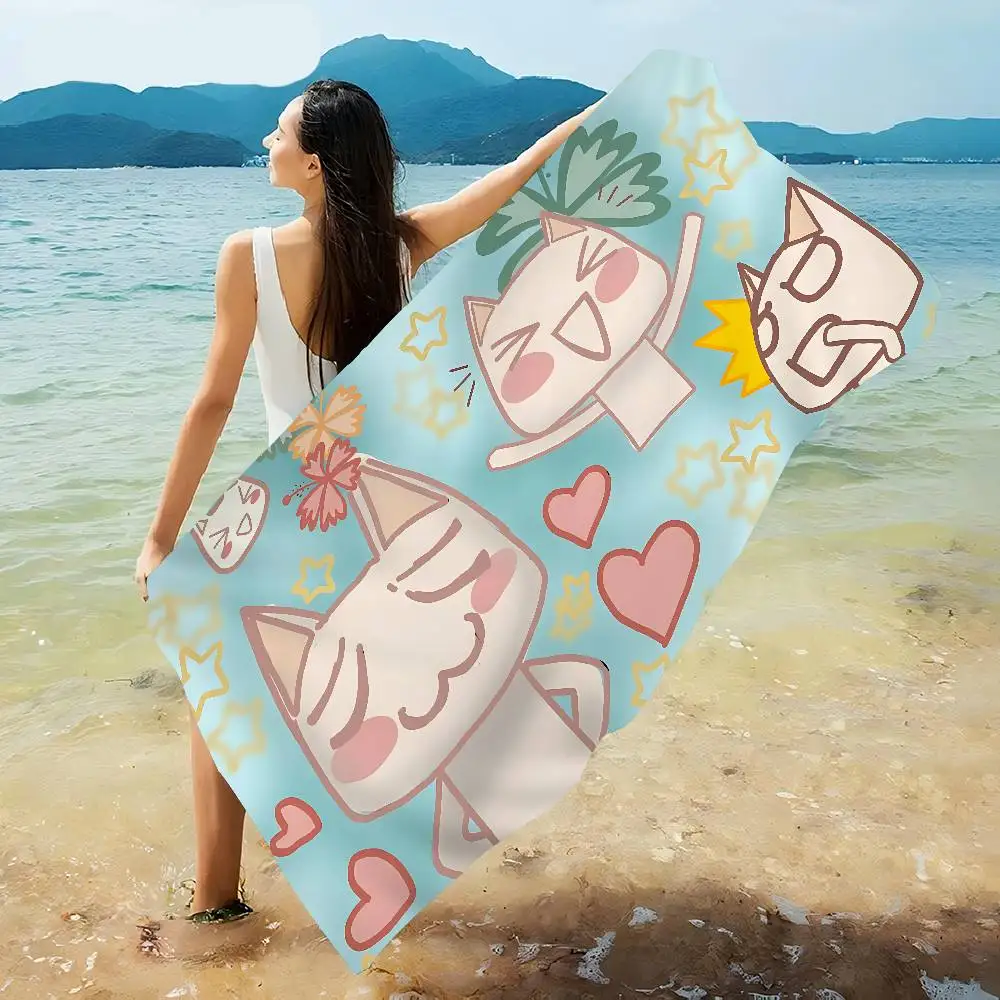 Cute Toro Inoue Cat Anime Beach Swimming Towel Soft Absorbent Washcloth Children's Gifts For Kids Travel Camping Gym