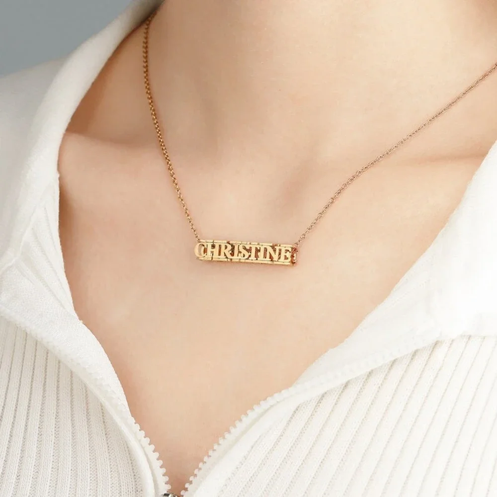 

Custom Three-dimensional Design Name Necklace Personalized 3D Name Necklaces Pendant Four Sided Chocker Jewelry Gift for Women