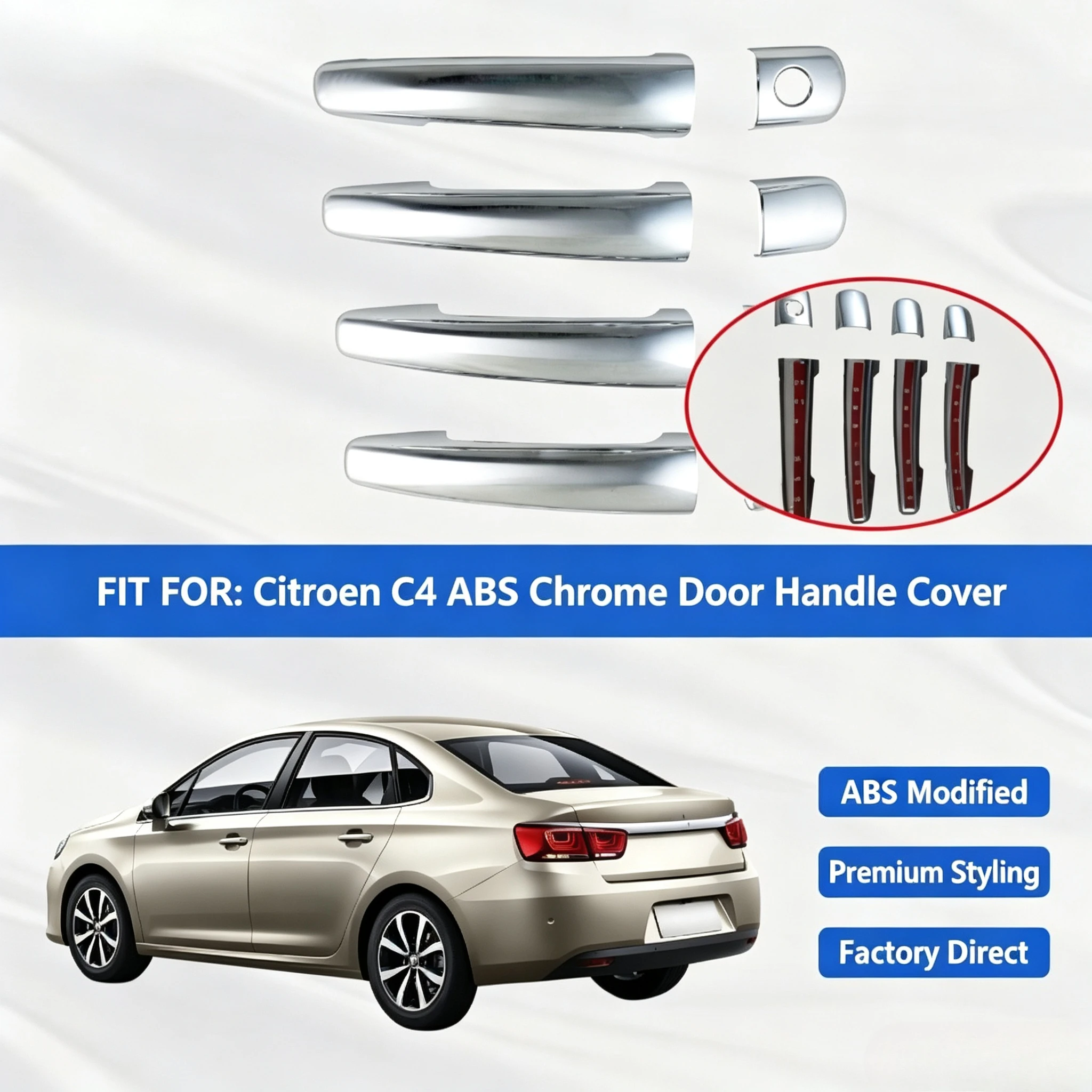 High‑Gloss Electroplated‑ABS Anti‑Scratch Door Handle Protector Shell Auto Styling Modified Parts Fit for Citroen C‑Quatre