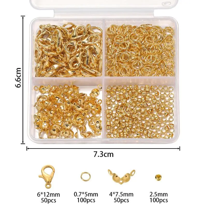 500 Stück/Box Schmuckherstellungsset, Karabinerverschlüsse & Biegeringe mit Box für DIY-Ketten, Halsketten, Armbänder, Fußkettchen, Zubehör, Verbindungsstücke – Detail 23