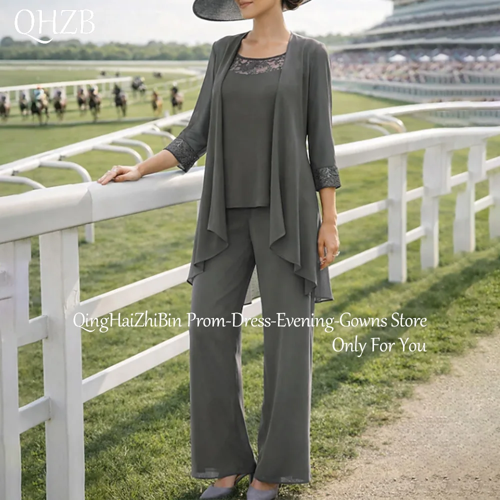 

Customized 3 Pieces Elegant Long Pantsuits Mother of the Bride Dresses O-Neck Floor-Length Wedding Guest Party Groom Dress 2026