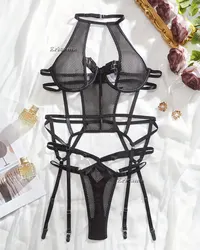 Open Lingerie Set Transparante Lace Up Bandage Exotische Sets Mesh Femme Lingerie Kanten Bh Set Vrouwen Sexy Lingerie Set