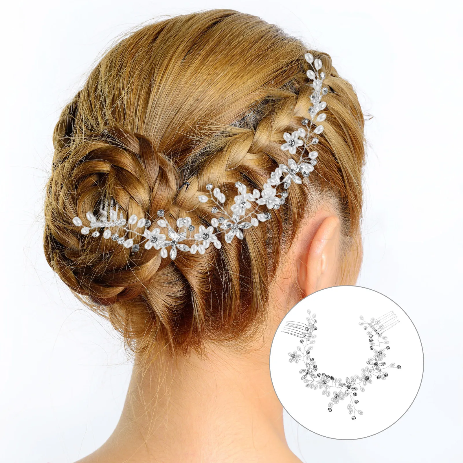 

Handmade Rhinestone Pearl Bridal Headband Double Comb Wedding Hairpiece Elegant Hair Accessory for Weddings Wedding Headband