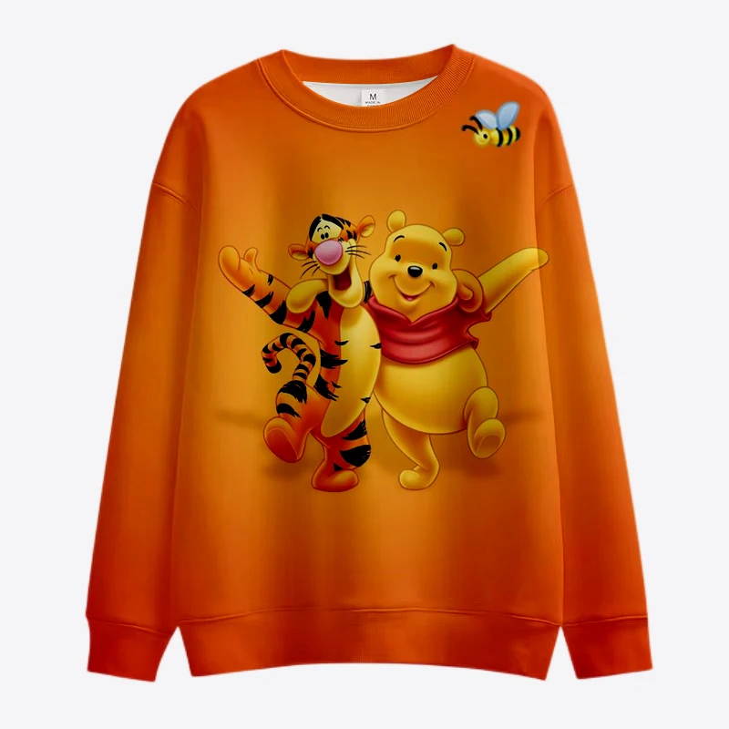 New Disney Winnie the Pooh and Mickey Minnie Anime Women\'s Sweatshirt Crew Neck Loose Pullover Autumn Fun Print Long Sleeve Top