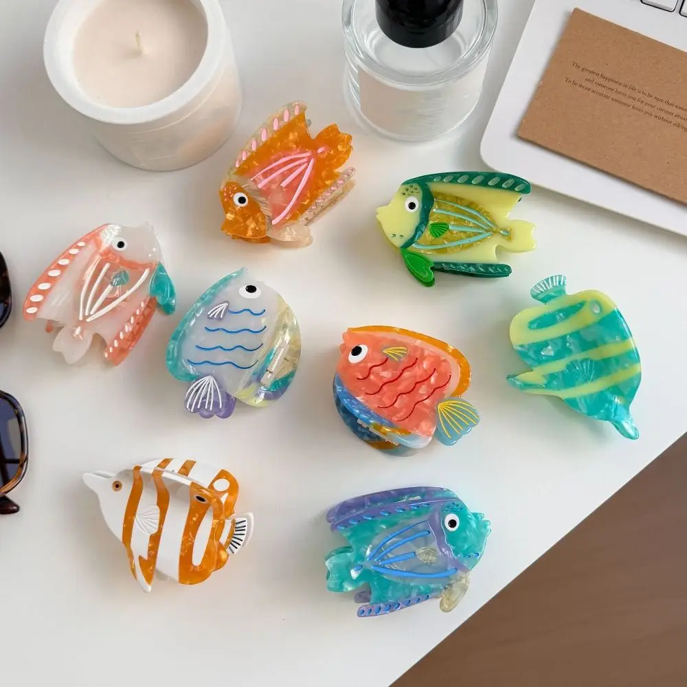 Sweet Hairpin Ocean Fish Hair Claw Colorful Acetic Acid Marine Animals Hair Clip Large Tropical Fish Fish Grab Clip Female