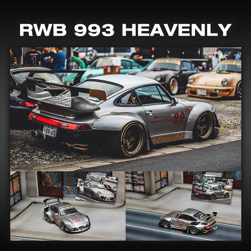 SW Auf Lager 1:64 RWB 993 Heavenly Dual Exhaust Track Diecast Diorama Auto Modell Spielzeug
