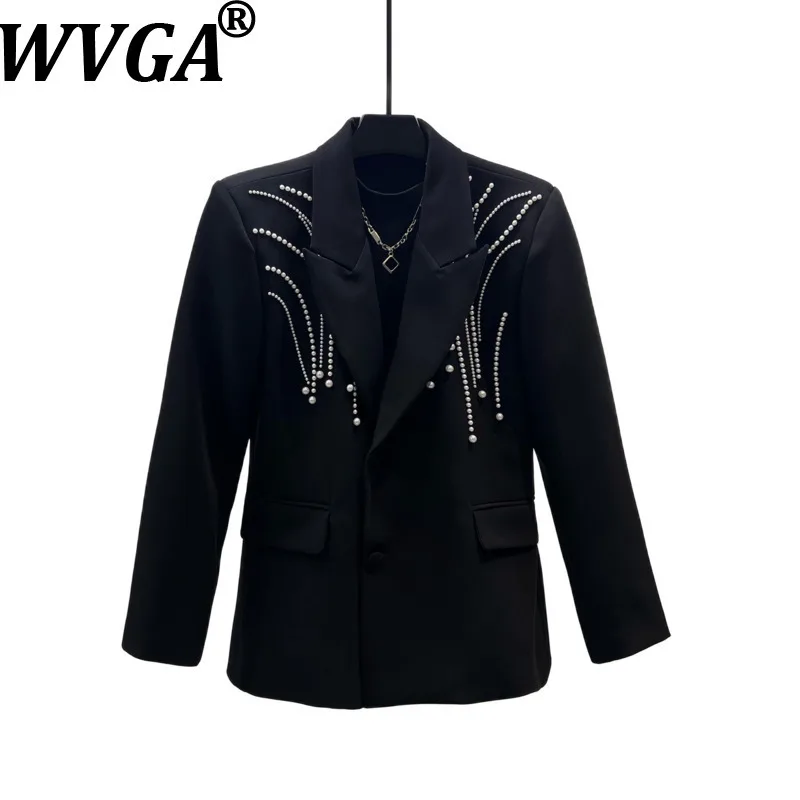 WVGA Autumn New Men Heavy-duty Beaded Trendy Long Sleeve Jacket High-end Stylish Casual Niche Padded Shoulders Blazer Ins W28616