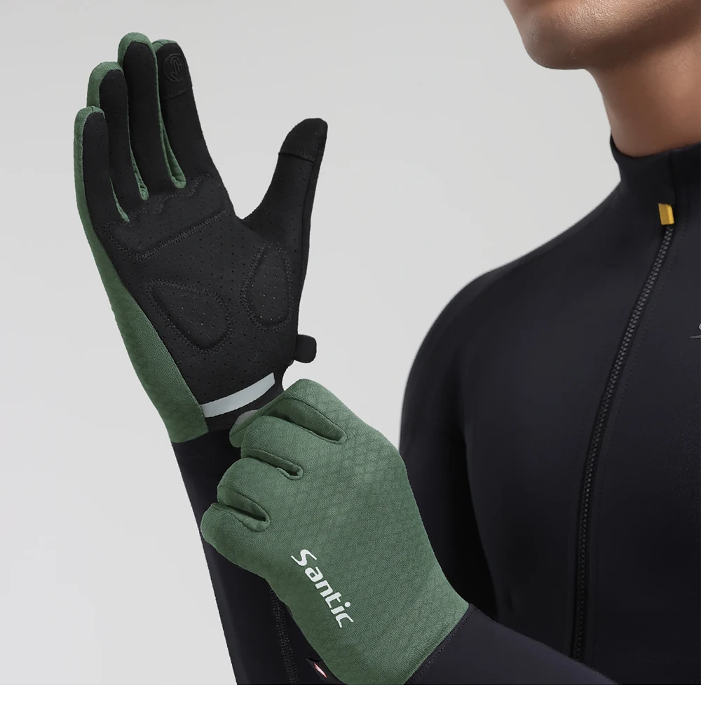 Santic Herren leichte Fahrradhandschuhe MTB Bike Warm Plus Fleece winddicht Touchscreen Rennrad Vollfinger-Winterhandschuhe – Detail 10