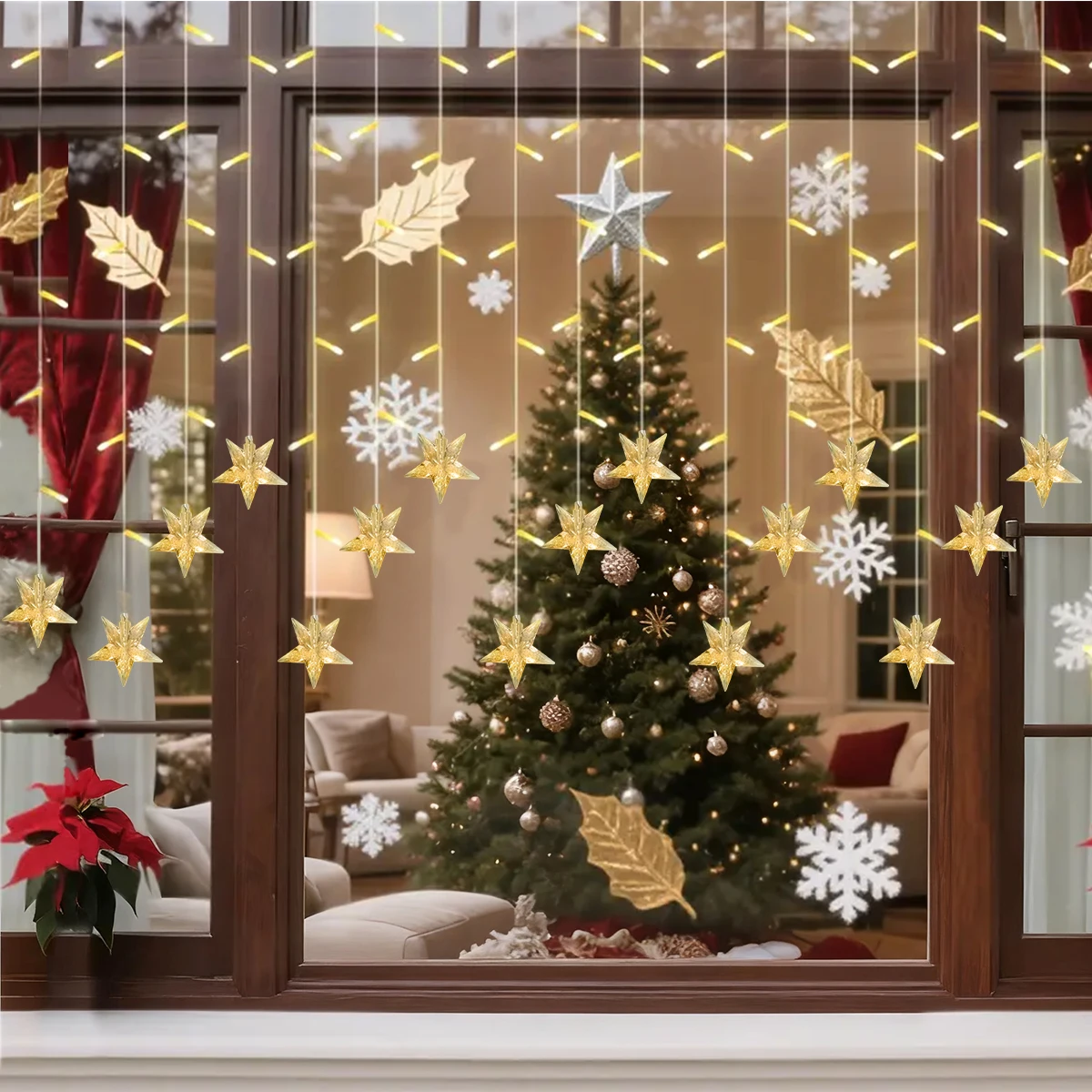 1 قطعة 96LED ستار الستار شلال جليد سلسلة ضوء في الهواء الطلق أضواء عيد الميلاد تعمل بالطاقة الشمسية مثالية للمنزل حديقة نافذة ديكور