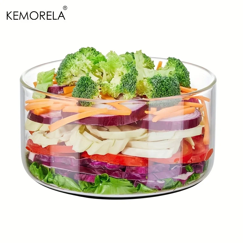

KEMORELA Большая прозрачная стеклянная салатница — современный круглый дизайн для мороженого, торта, фруктов и овощей, микроволновой печи и можно мыть в посудомоечной машине