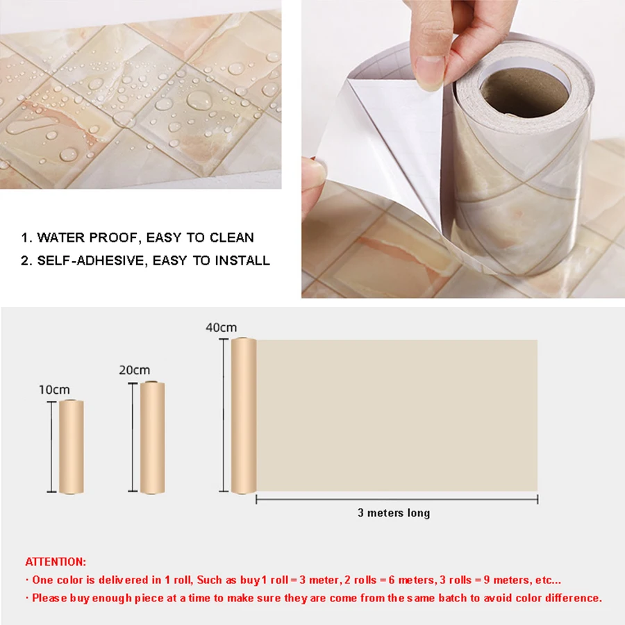 Self-Adhesive Corner Line Tile Stickers Kitchen Stove Waterproof Waistline Baseboard Marble Door Stone Waveguide Film Wallpaper