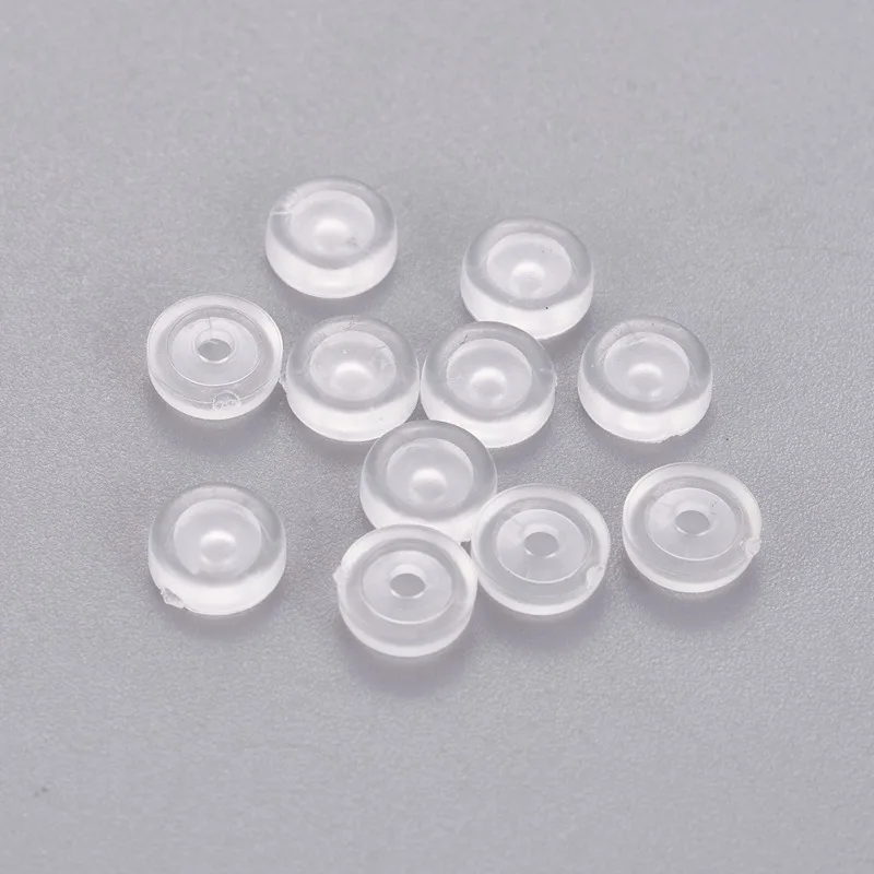 20 Stück Komfort-Silikon-Pads für Schraubverschluss-Ohrclips, schmerzsicher, zum Anklipsen, Ohrring-Kissen, transparent, 5,5 x 1,5 mm, Loch: 1,6 mm