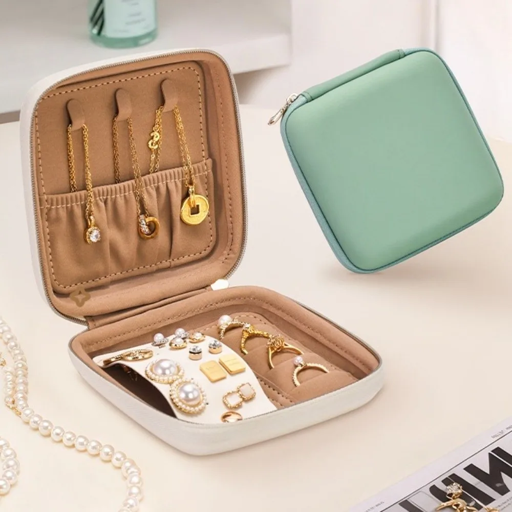 

Leather Trinkets Storage Organizer Dustproof Solid Color Jewelry Storage Case Large Capacity Simple Jewelry Display Box Watch
