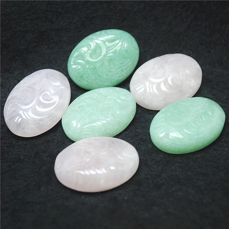 Cabochons de pierres précieuses naturelles, quartz rose, aventurine verte, forme nar, surface de fleur cardinée, prix de gros gratuit, 22x30mm, 3 pièces