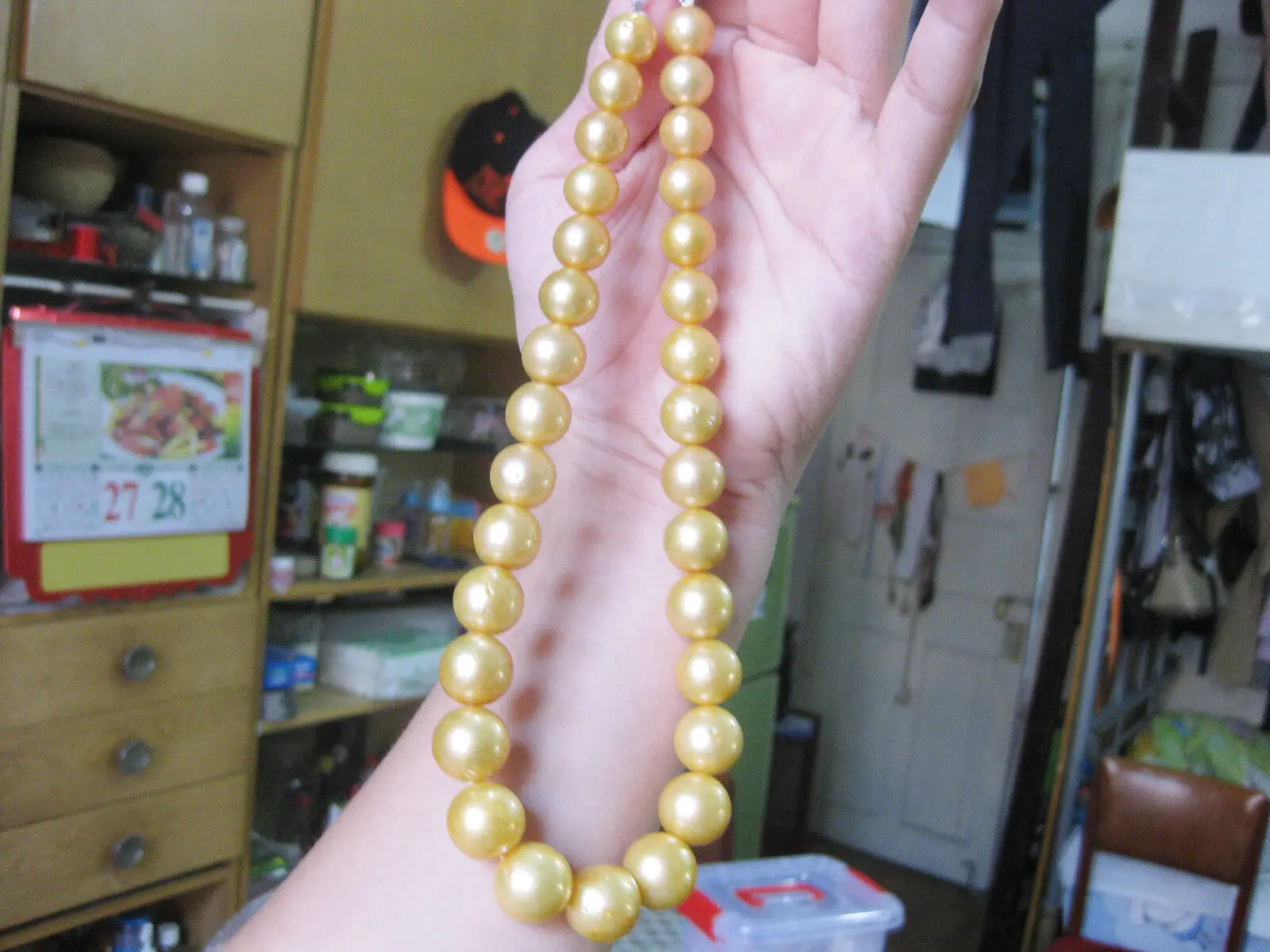 

huge Collectibles AAA 18 inch 10-12mm Natural South China Sea Gold Yellow Pearl Necklace 14k Multi size 20in 22in 24in 26in 36in