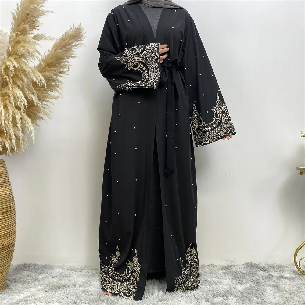 Muslim Beaded Embroidery Kimono Cardigan Women Maxi Dress Dubai Abaya Turkey Kaftan Open Jalabiya Eid Ramadan Robe Arabic Caftan