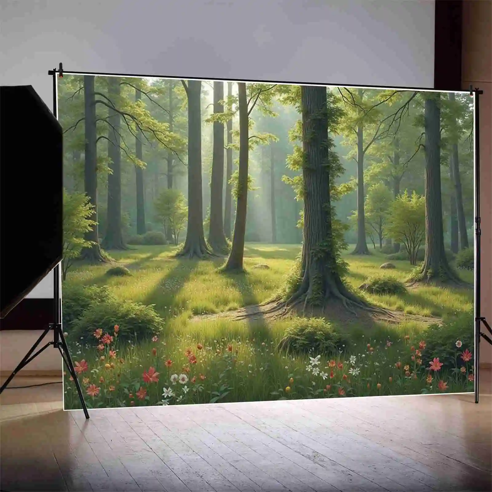 MOON.QG خلفية شجرة غابة الربيع حديقة الحديقة الطبيعية العشب الأخضر زهرة خلفية ديكور المنزل التصوير استوديو الدعائم