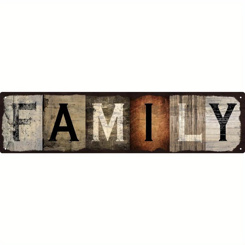 Vintage aluminum Sign - Family Wall Art Plaque with Distressed Typography, Rustic Metal Home Decor for Kitchen Bathroom Gothic