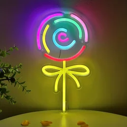 1pc Lollipop Wall Decor, LED Neon Sign Light For Shop Room Party Event Decoration 6.54''*11.61''