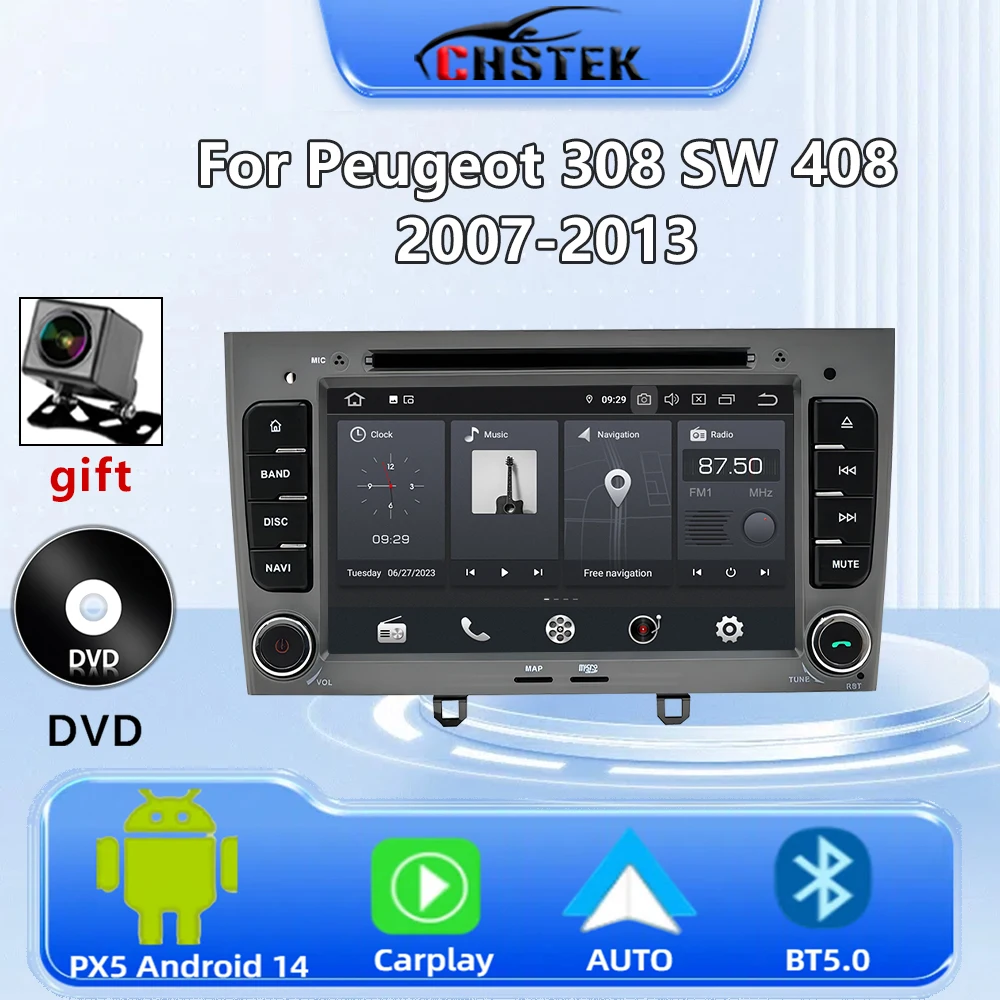 

CHSTEK Android 14 Car Radio For Peugeot 308 308SW 408 2007-2013 DVD CarPlay WIFI Autoradio Navigation Player GPS Audio Bluetoot