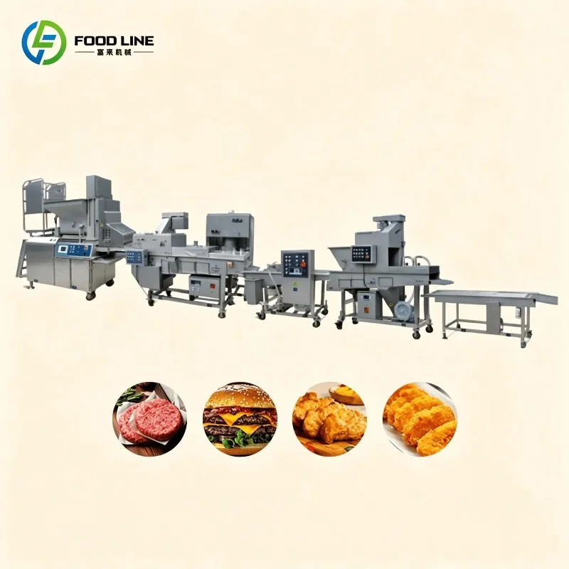 Automatic Chicken Nugget Frozen Burger Patty Forming Breading Press Processing Line Custom