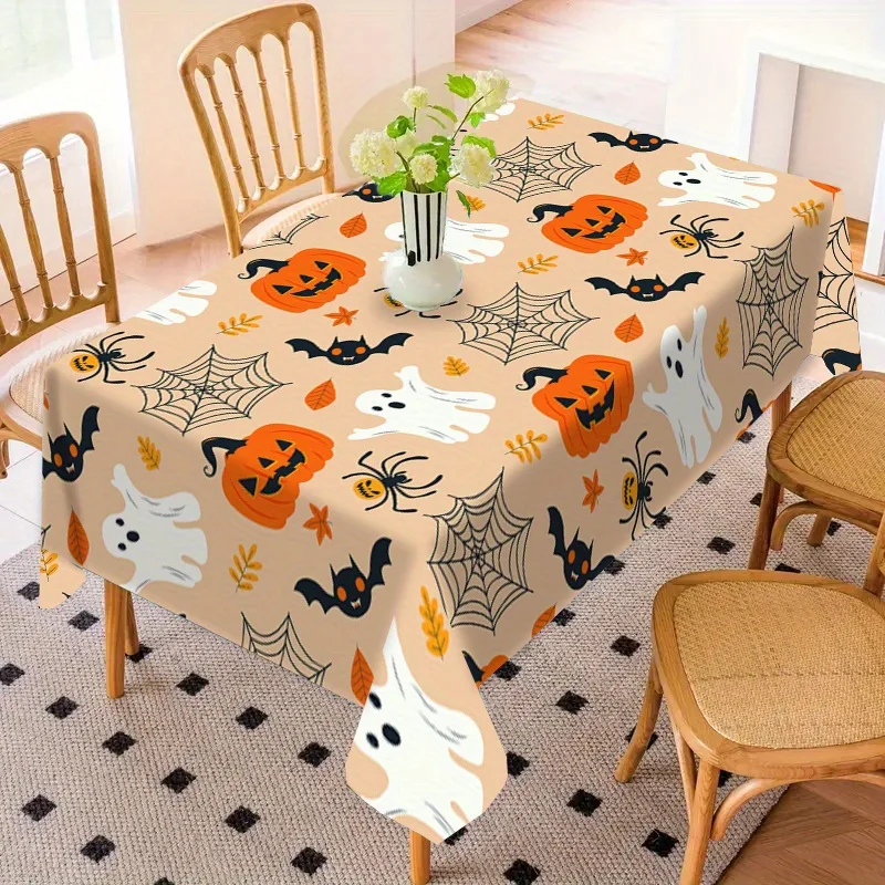 Halloween Spooky Pumpkin Printed Tablecloth Party Decor Halloween Themed Bats Spider Web Waterproof Table Cloth Table Decoration