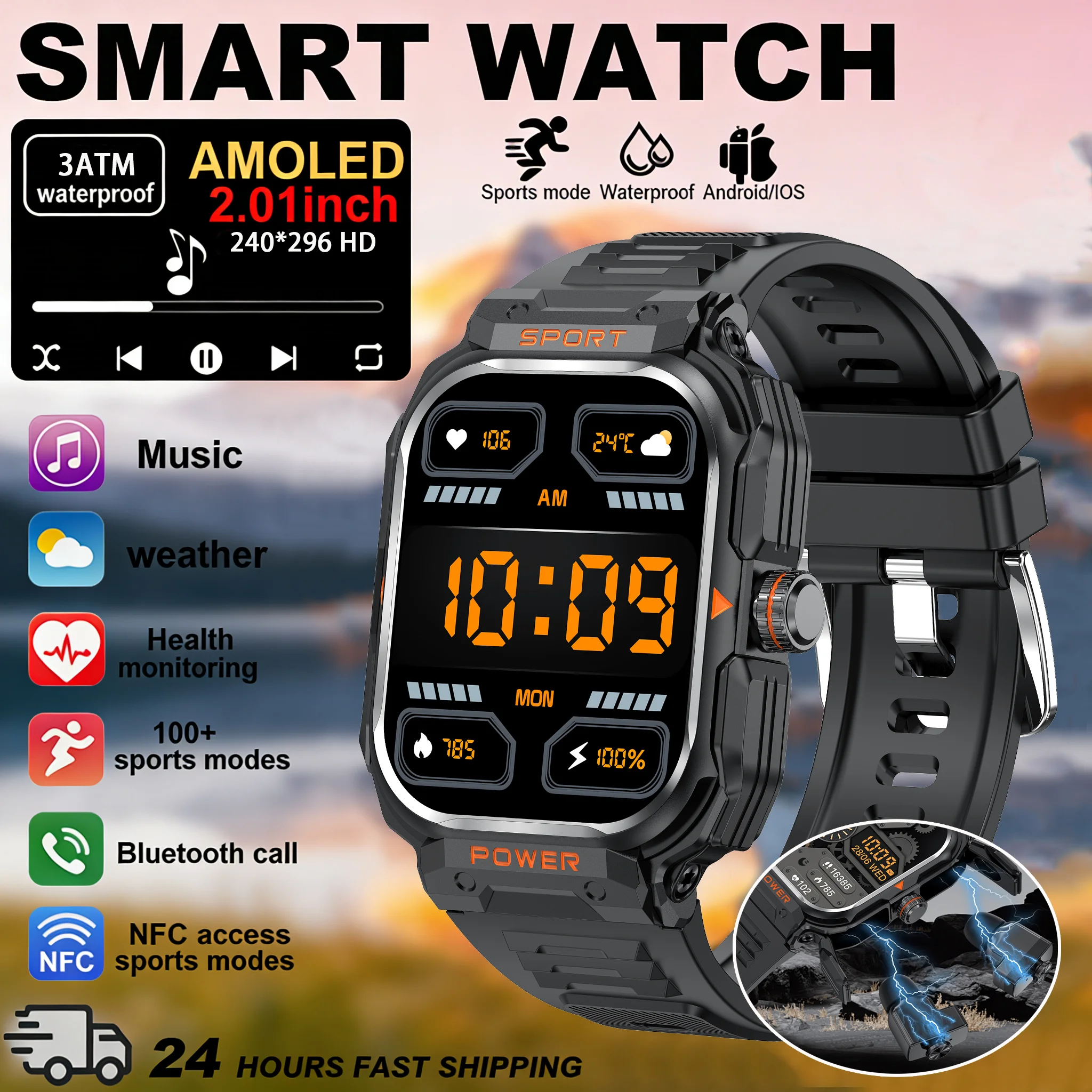 NFC Headset Smart Watch 2 in 1 TWS Wireless Headphone Local Music Call Men SmartWatch Health Monitoring Waterproof Sports Watch
