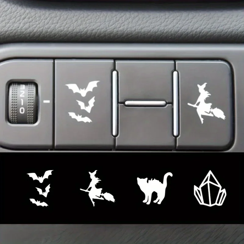 Witch Black Cat Mini Stickers Waterproof Vinyl Decals Car Dashboard Button Auto Accessories Spooky Cute Decor 4PCS Set