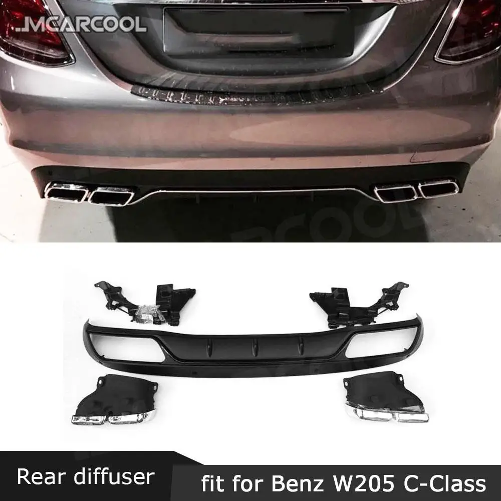 PP Rear Bumper Lip Diffuser with Exhaust Tip 4 Outlet for Benz C Class W205 4 Door Change to C63 AMG look standard Style