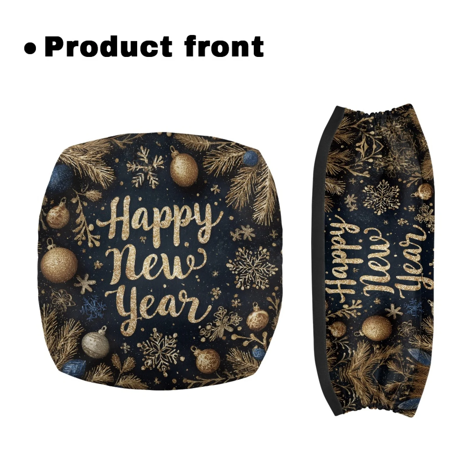 Coloranimal New Year 2PCS Rollator Seat Back Covers Featuring Golden Snowflake Baubles Durable Polyester Covers for Travel