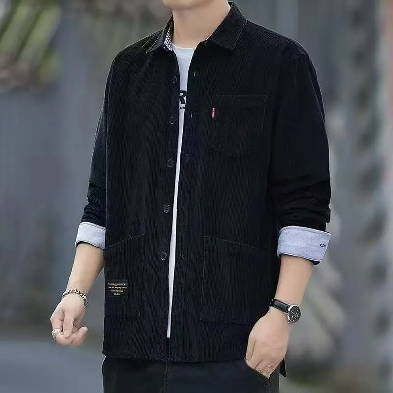 سترة طويلة Sve للرجال irt ربيع الخريف سروال قصير بياقة مفتوحة فضفاضة متعددة الاستخدامات للشباب لباس غير رسمي من ألياف البوليستر