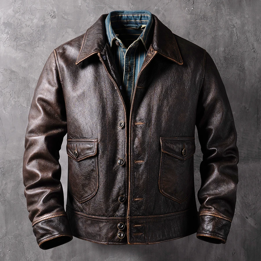

Мужская куртка из натуральной кожи 2025, деловая куртка из воловьей кожи, повседневная куртка на пуговицах