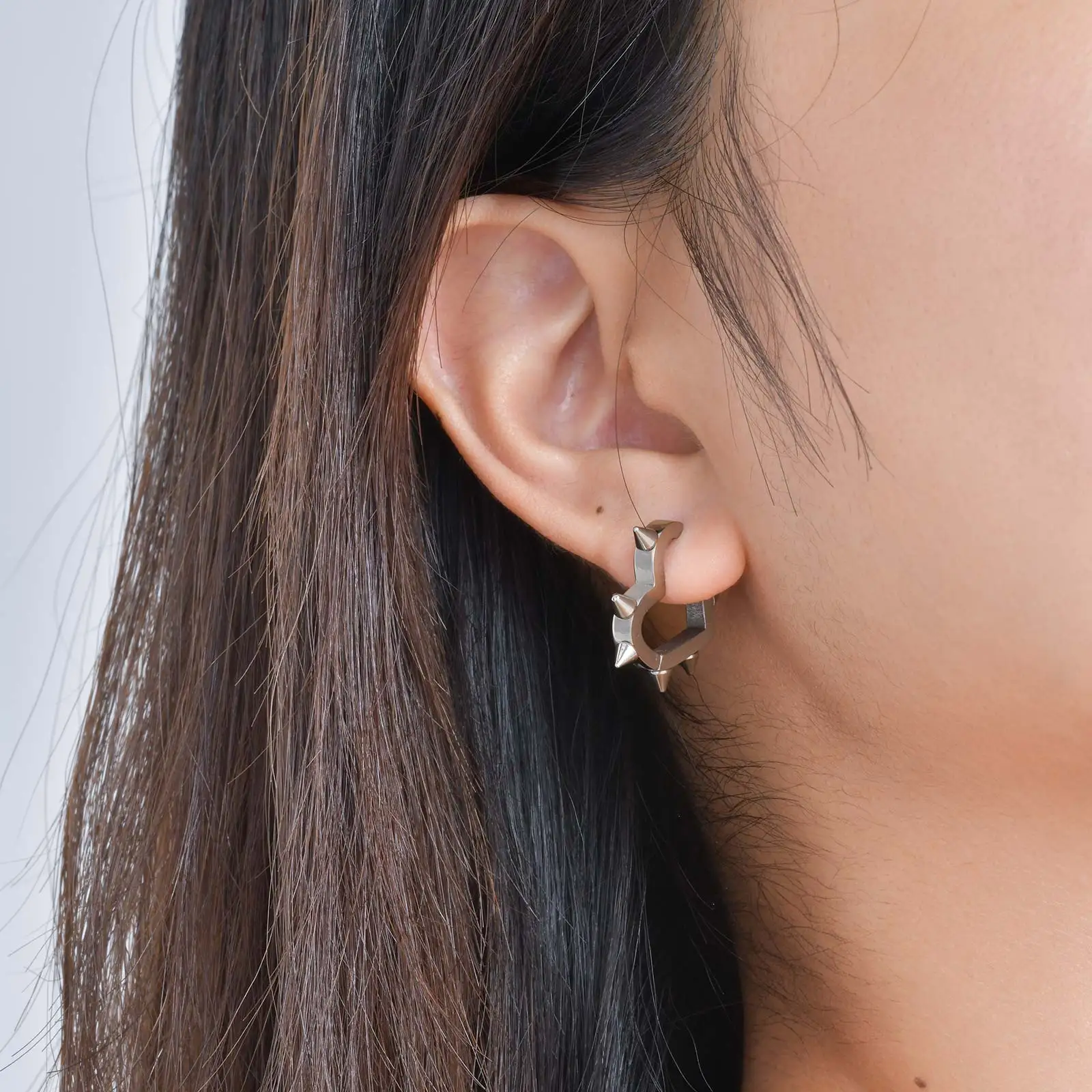 Creative Gothic Punk Rivet Heart Hoop Earrings for Parties