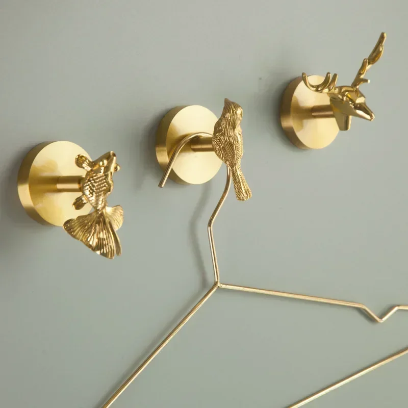 Brass Hook Rack Holder Animal Plant Wall Hanging Decoration Coat Hat Storage Rack Bathroom Kitchen Pendant Hanger