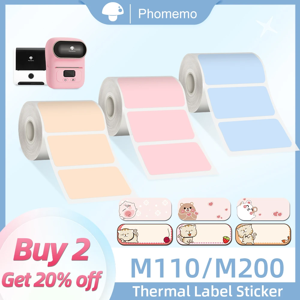 Phomemo Paper Multi-Purpose Thermal Labels for M110 M200 M220 Label Printer Adhesive Papier Round Square Printable Sticker Paper