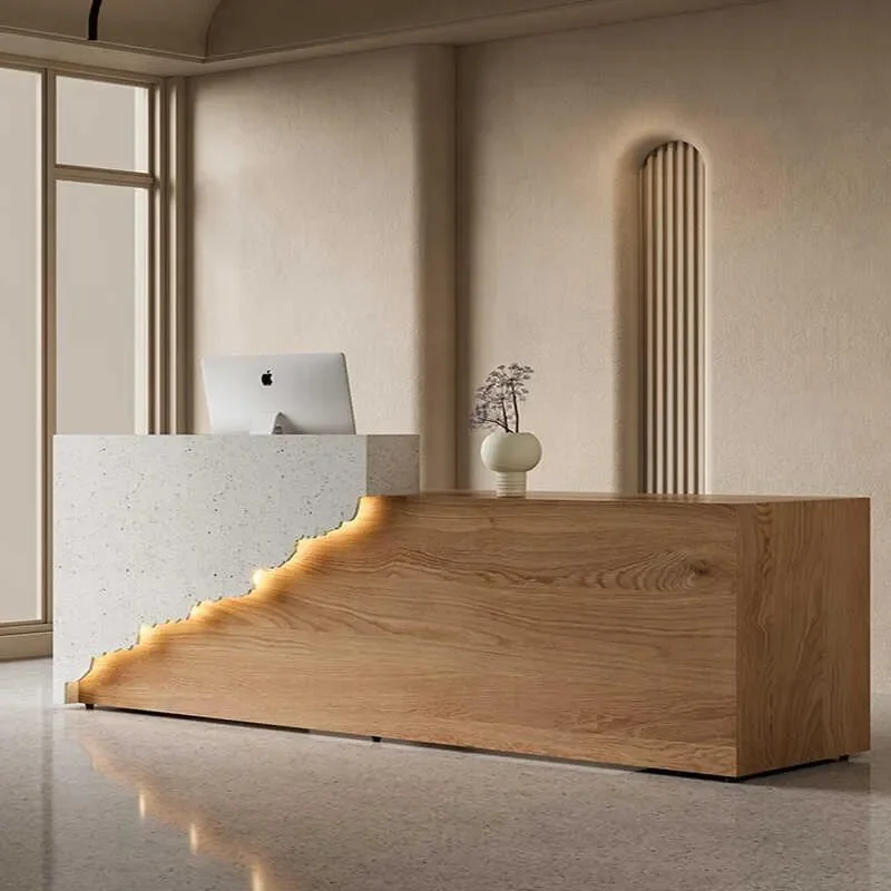 Modern Solid Wood Pattern Reception Desk for Company Front Office Hotel Bar Counter Small Clothing Store Checkout Table