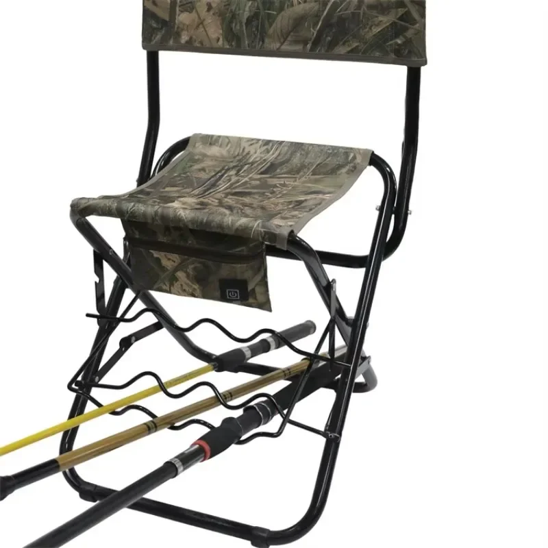 Outdoor Portable Folding Camouflage Heated Fishing Stool Chair with Rod Holder for Hunting and Camping