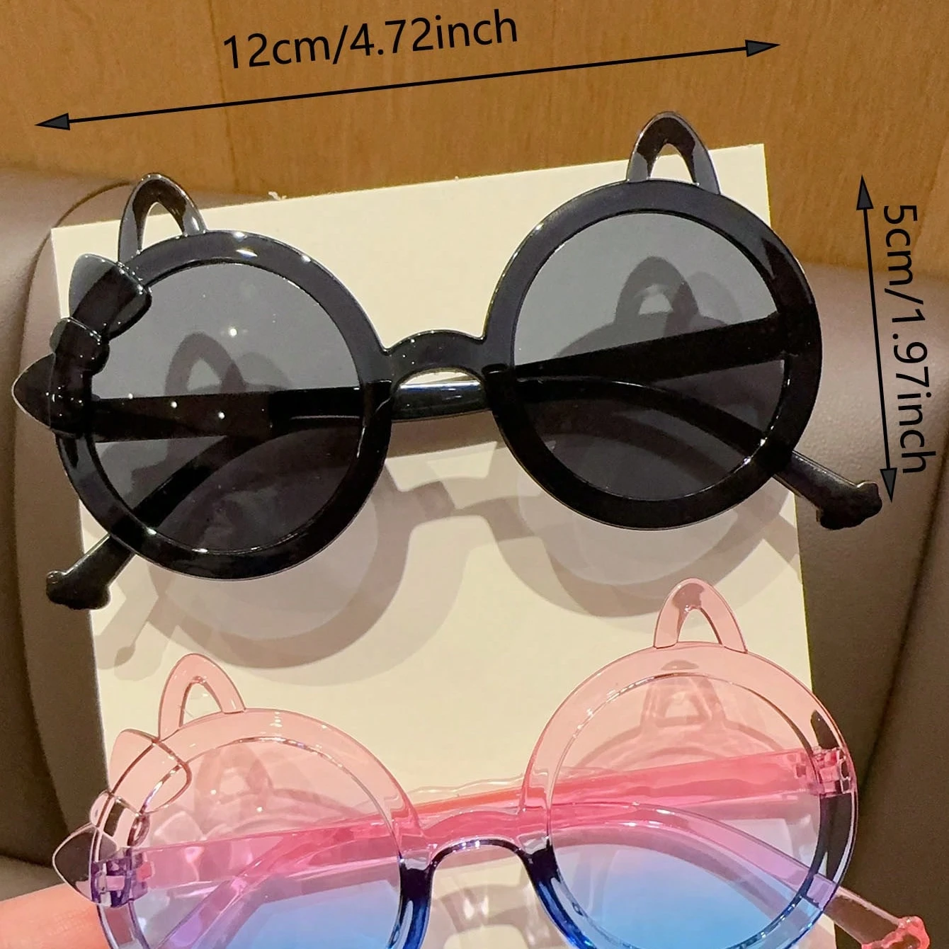 2/4 個 2025 最新のかわいいファッショングラデーション中空猫耳蝶結びファッションメガネ保護眼鏡、カードのみ表示、発送はしません