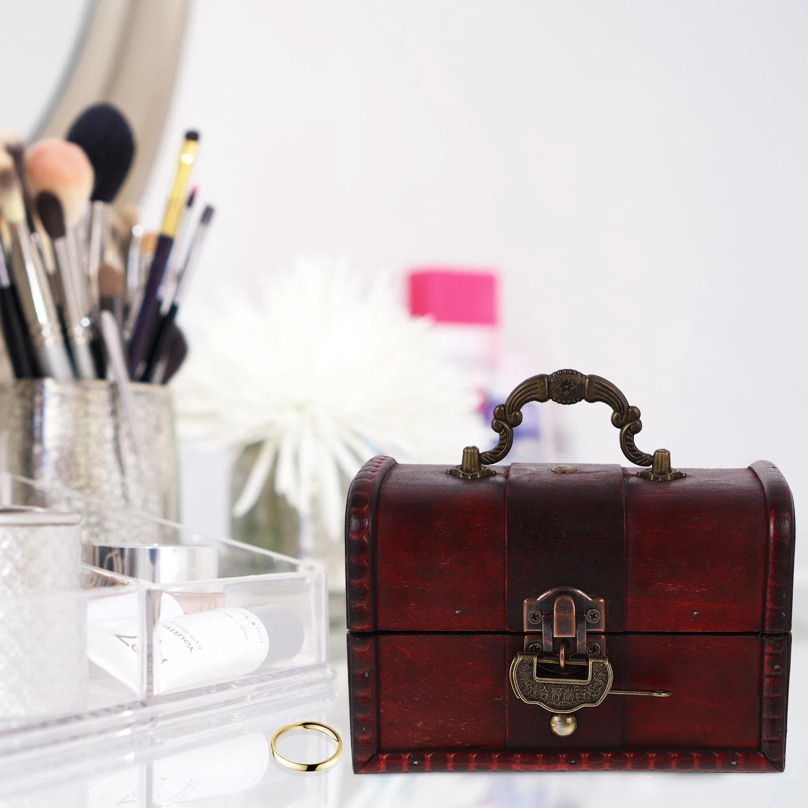 

Vintage Wooden Jewelry Box Small Retro Storage Case For Rings Earrings Necklaces Trinkets Organizer Chest