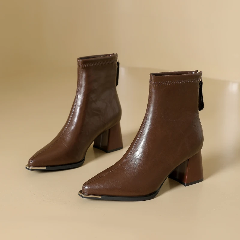 Thick Heel Pointed Toe Women Ankle Boots Fashion Keep Warm Slim Short Booties Autumn Winter Short Plush Female Shoes