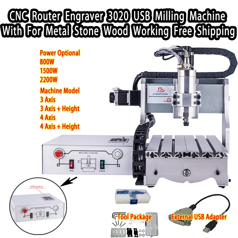 

LY CNC Router Engraver 3020 800W 1500W 2.2KW USB Milling Machine With Water Tank For Metal Stone Wood Working 220V 110V