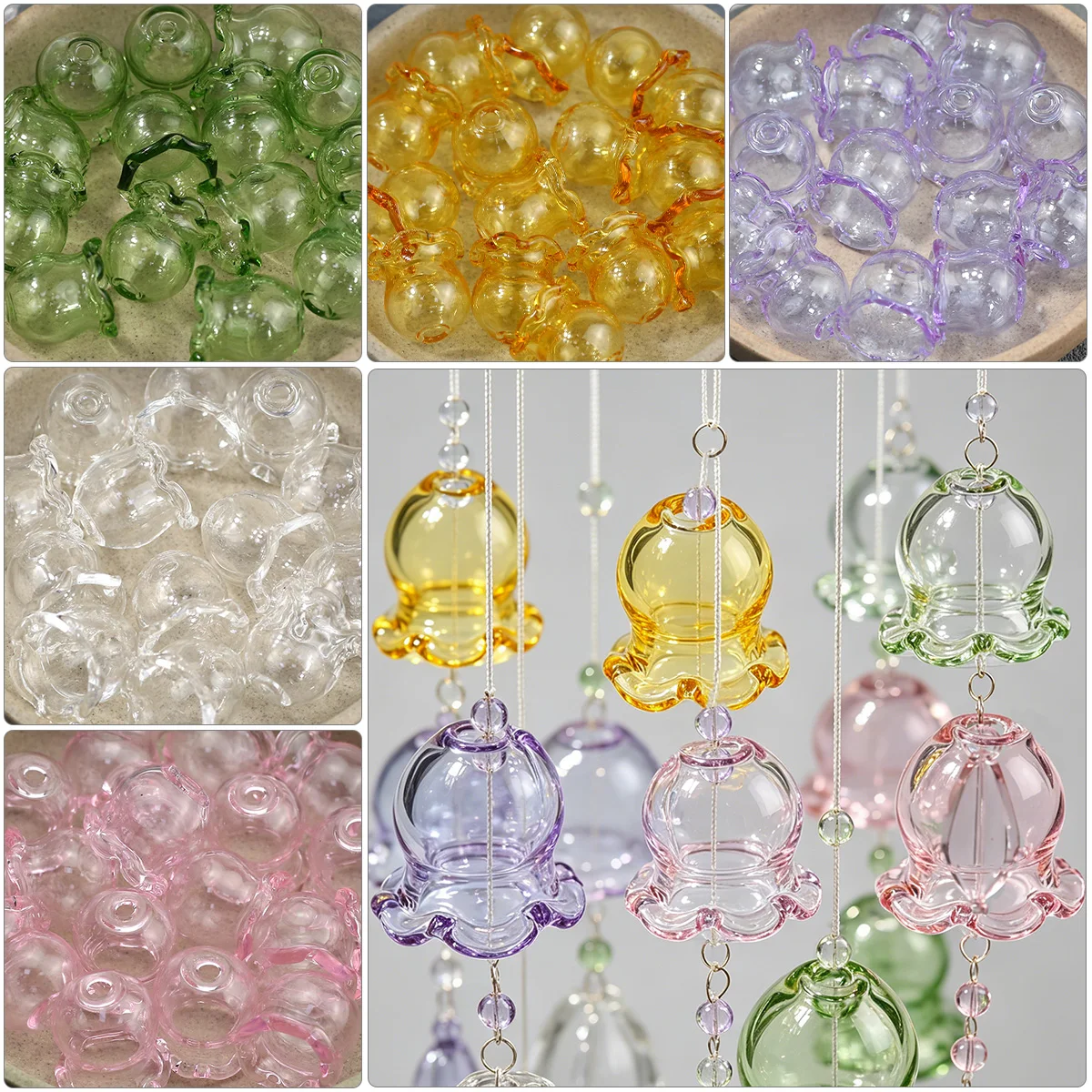 2/4pcs 17*16mm Glass Petal Flower Spacer Beads for DIY Handcrafted Wind Chimes Necklace Pendant Jewelry Making Craft Supplies