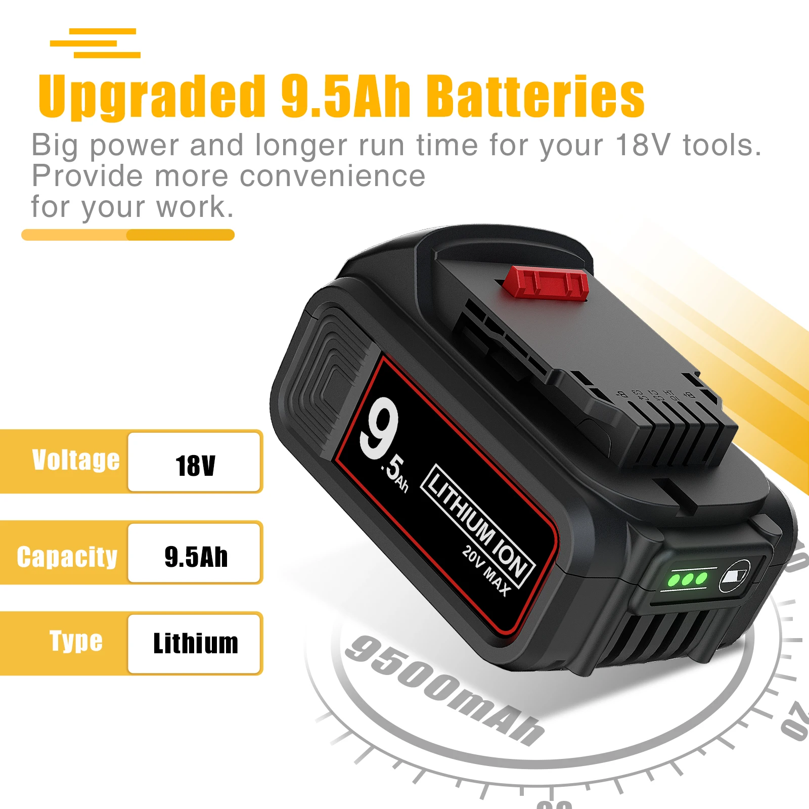 For Dewalt 20V Lithium-ion Battery 6.5Ah 9.5Ah Replacement Battery For Dewalt DCB200 DCD805 Impact Driver Power Tool Battery