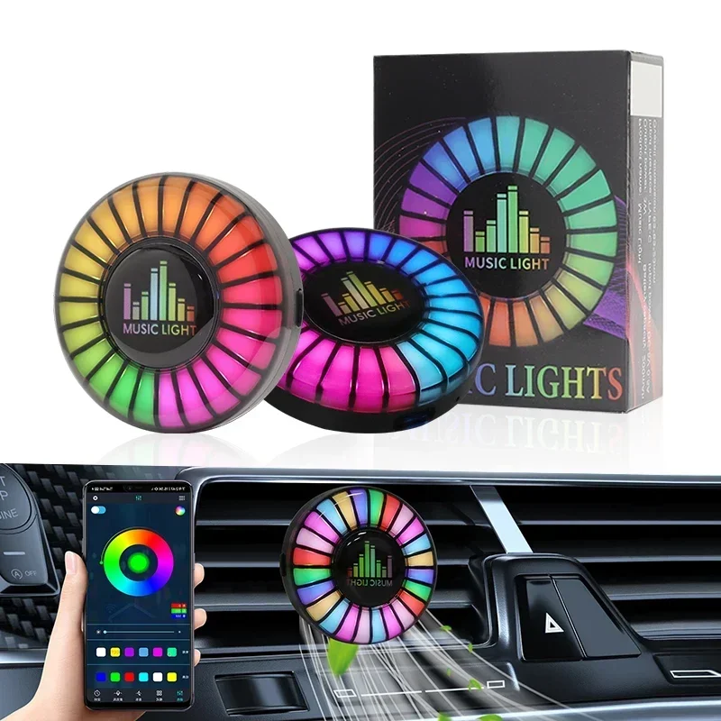 Car Music Rhythm Lamp Air Freshener RGB LED Strip Sound Control Voice Rhythm Atmosphere Light 256 Colors Option App Control