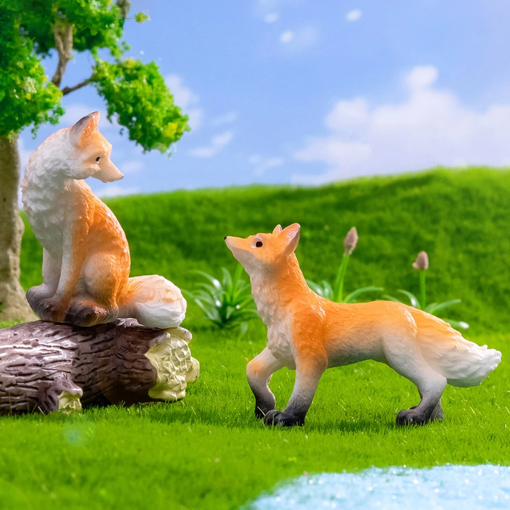

2pcs Resin Mini Cartoon Fox Figurines Lightweight Small Statue For Decoration Delicate Fox Ornament Courtyard