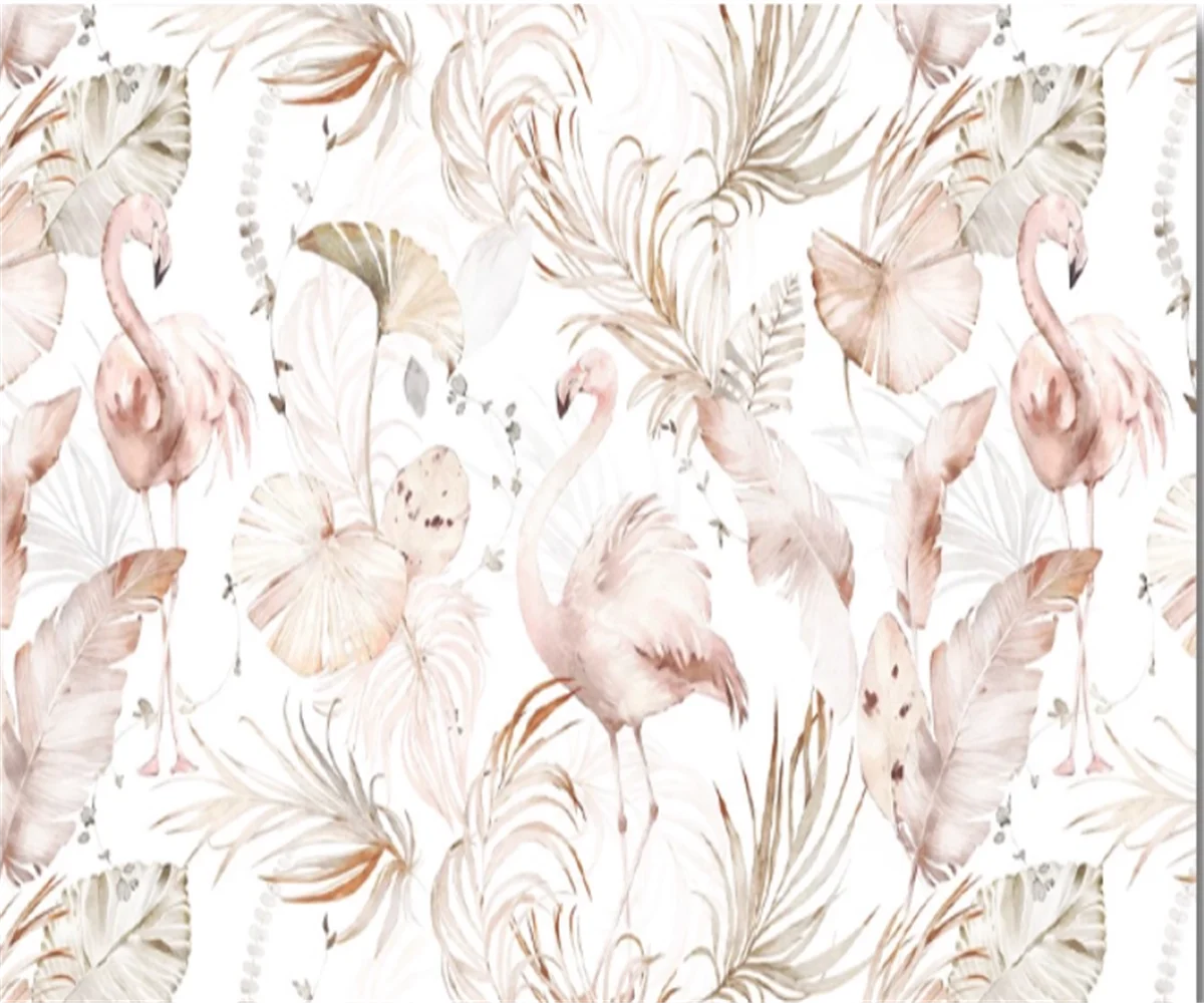 Custom wallpaper Hand-painted rainforest plant Flamingos mural home decoration animal plant wall stickers mural 3d wallpaper