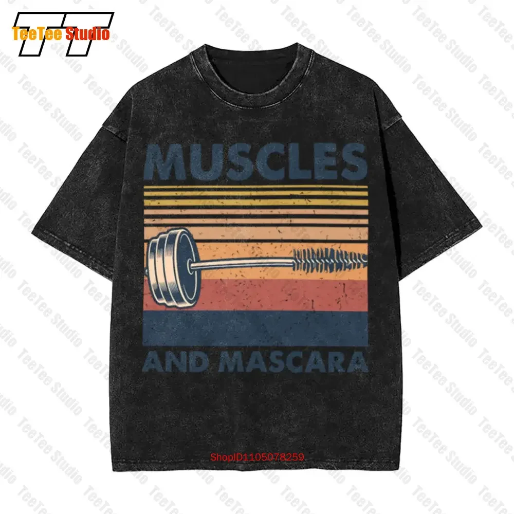 Muscles And Mascara Bodybuilding Powerlifting Gym Vintage Oversized T-Shirt U8R1