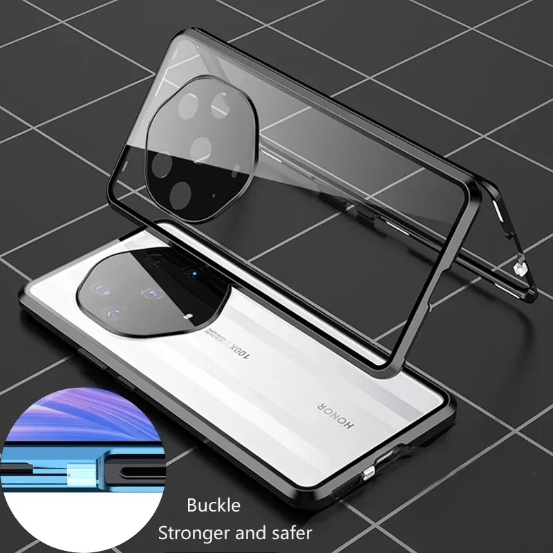 

Двусторонний стеклянный металлический чехол для телефона с замком, полная защита объектива для Honor X9C Smart X5 Plus X6s X7C X9b X8A 5G, чехлы