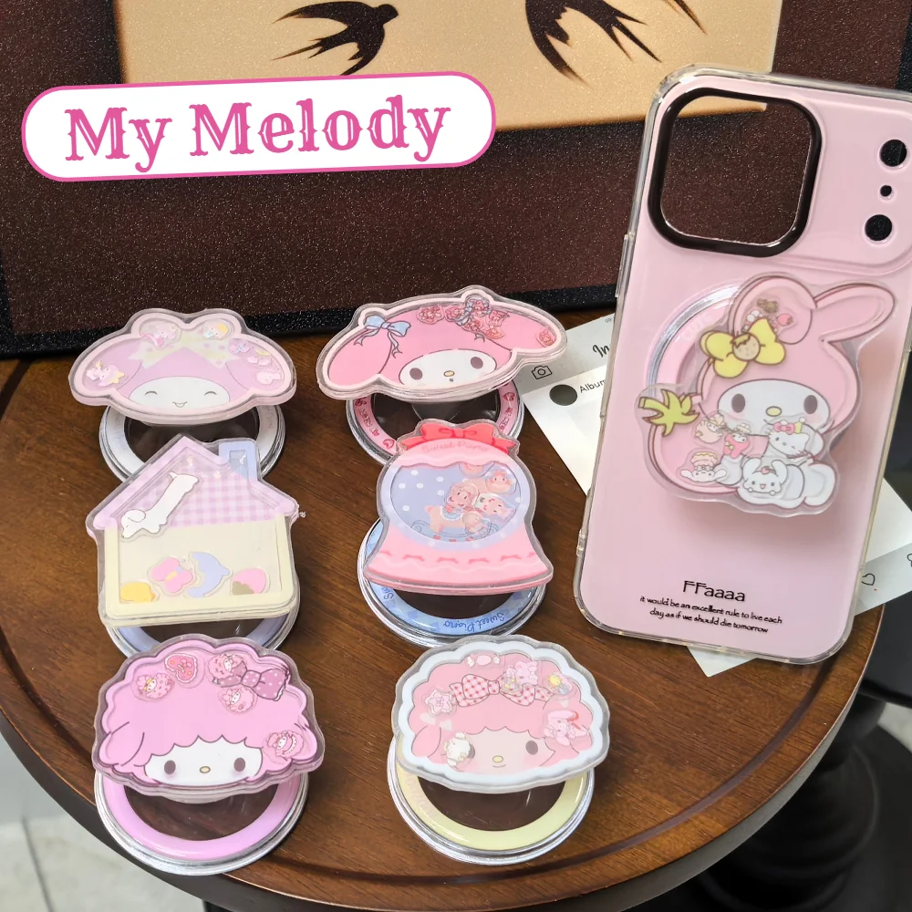 Support de téléphone magnétique pliable INS Kawaii Sweet Sanrio Cartoon My Melody pour Magsafe, support de doigt pour téléphone, accessoires pour coque de téléphone